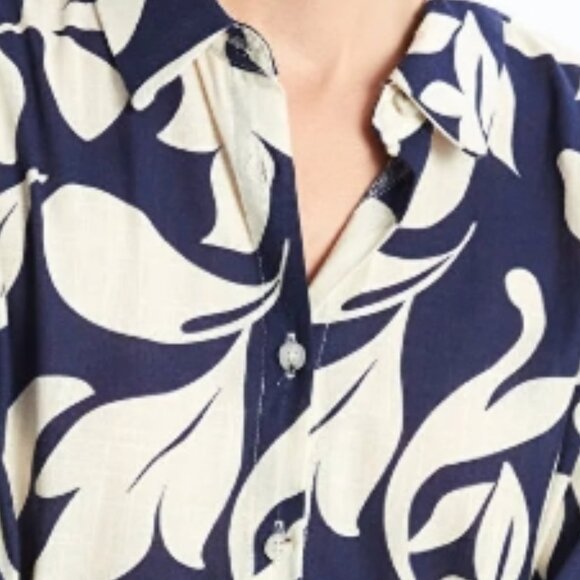 Philosophy Leaf Print Button-Down Dolman Blouse - Picture 3 of 13